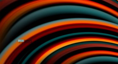 Sıvı gökkuşağı renkleri siyah arka plan üzerinde vektör dalga çizgiler ve kıvrımlar