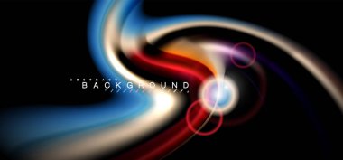 Siyah, sıvı üzerinde renk parlak ışık efektleri çok renkli dalgalı şekil stil