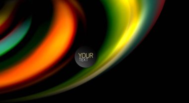 Dalga satırları sıvı gökkuşağı tarzı renk çizgili siyah arka plan üzerine soyut. Sunum, app duvar kağıdı, başlık sayfası veya poster için sanatsal illüstrasyon