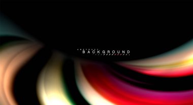 Dalga satırları sıvı gökkuşağı tarzı renk çizgili siyah arka plan üzerine soyut. Sunum, app duvar kağıdı, başlık sayfası veya poster için sanatsal illüstrasyon