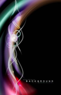 Siyah, sıvı üzerinde renk parlak ışık efektleri çok renkli dalgalı şekil stil