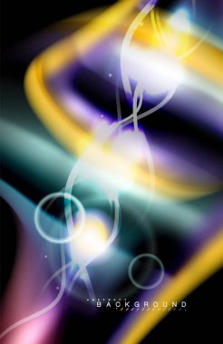 Siyah, sıvı üzerinde renk parlak ışık efektleri çok renkli dalgalı şekil stil