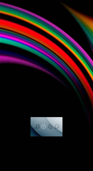 Couleurs arc-en-ciel fluides sur fond noir, lignes d'ondes vectorielles et tourbillons — Image vectorielle