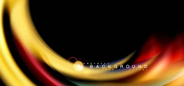 Кольорові блискучі світлові ефекти на чорний, рідкий стиль різнокольорової хвилястої форми — стоковий вектор