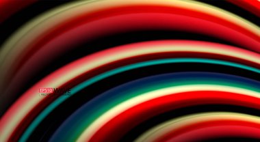 Sıvı gökkuşağı renkleri siyah arka plan üzerinde vektör dalga çizgiler ve kıvrımlar