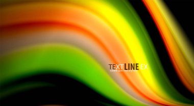 Sıvı gökkuşağı renkleri siyah arka plan üzerinde vektör dalga çizgiler ve kıvrımlar