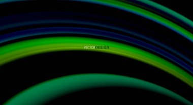 Sıvı gökkuşağı renkleri siyah arka plan üzerinde vektör dalga çizgiler ve kıvrımlar