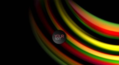 Dalga satırları sıvı gökkuşağı tarzı renk çizgili siyah arka plan üzerine soyut. Sunum, app duvar kağıdı, başlık sayfası veya poster için sanatsal illüstrasyon