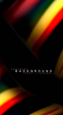 Dalga satırları sıvı gökkuşağı tarzı renk çizgili siyah arka plan üzerine soyut. Sunum, app duvar kağıdı, başlık sayfası veya poster için sanatsal illüstrasyon