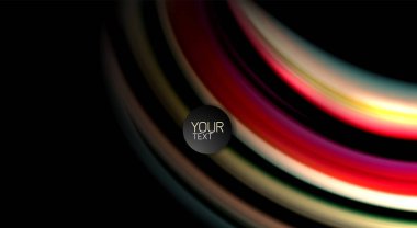 Dalga satırları sıvı gökkuşağı tarzı renk çizgili siyah arka plan üzerine soyut. Sunum, app duvar kağıdı, başlık sayfası veya poster için sanatsal illüstrasyon