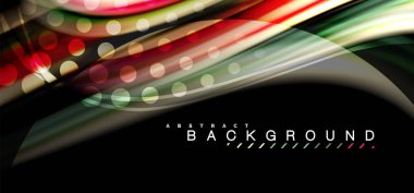 Çok renkli dalga satırlarında siyah arka plan vektör tasarımı