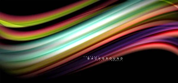 Linhas de onda multicoloridas em design de fundo preto — Vetor de Stock