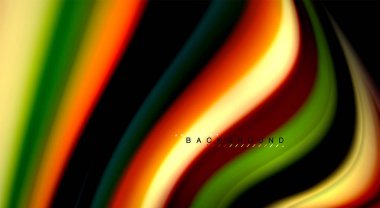 Sıvı gökkuşağı renkleri siyah arka plan üzerinde vektör dalga çizgiler ve kıvrımlar