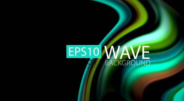 Dalga satırları sıvı gökkuşağı tarzı renk çizgili siyah arka plan üzerine soyut. Sunum, app duvar kağıdı, başlık sayfası veya poster için sanatsal illüstrasyon