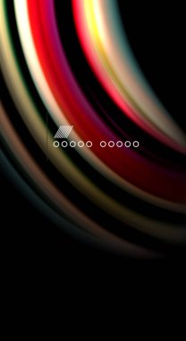 Dalga satırları sıvı gökkuşağı tarzı renk çizgili siyah arka plan üzerine soyut. Sunum, app duvar kağıdı, başlık sayfası veya poster için sanatsal illüstrasyon