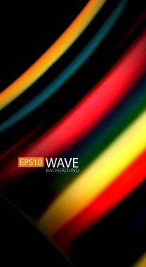Dalga satırları sıvı gökkuşağı tarzı renk çizgili siyah arka plan üzerine soyut. Sunum, app duvar kağıdı, başlık sayfası veya poster için sanatsal illüstrasyon