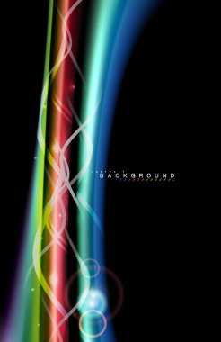 Siyah, sıvı üzerinde renk parlak ışık efektleri çok renkli dalgalı şekil stil