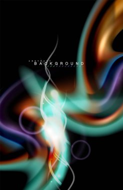 Siyah, sıvı üzerinde renk parlak ışık efektleri çok renkli dalgalı şekil stil