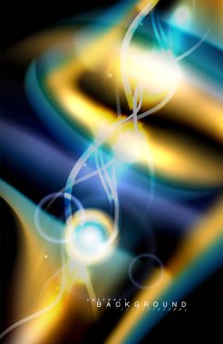 Siyah, sıvı üzerinde renk parlak ışık efektleri çok renkli dalgalı şekil stil