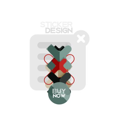 Düz tasarım çapraz şekil geometrik etiket simge, kağıt tarzı tasarım şimdi satın almak ile iş veya web sunum, app veya arayüzü düğmeleri için örnek metin