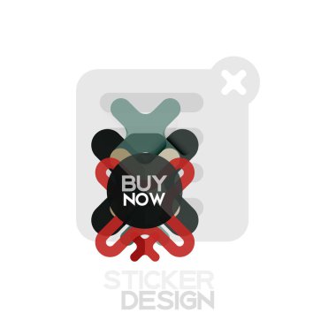 Düz tasarım çapraz şekil geometrik etiket simge, kağıt tarzı tasarım şimdi satın almak ile iş veya web sunum, app veya arayüzü düğmeleri için örnek metin