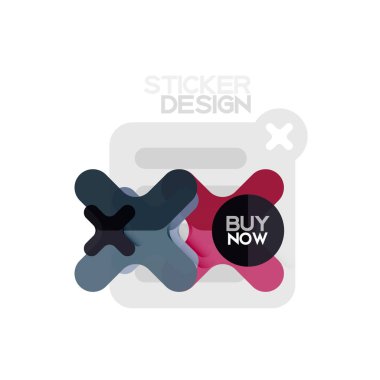 Düz tasarım çapraz şekil geometrik etiket simge, kağıt tarzı tasarım şimdi satın almak ile iş veya web sunum, app veya arayüzü düğmeleri için örnek metin