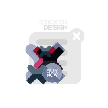 Düz tasarım çapraz şekil geometrik etiket simge, kağıt tarzı tasarım şimdi satın almak ile iş veya web sunum, app veya arayüzü düğmeleri için örnek metin