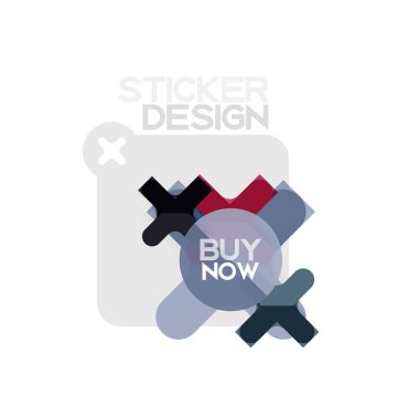 Düz tasarım çapraz şekil geometrik etiket simge, kağıt tarzı tasarım şimdi satın almak ile iş veya web sunum, app veya arayüzü düğmeleri için örnek metin