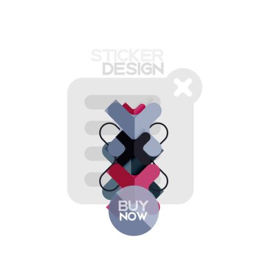 Düz tasarım çapraz şekil geometrik etiket simge, kağıt tarzı tasarım şimdi satın almak ile iş veya web sunum, app veya arayüzü düğmeleri için örnek metin