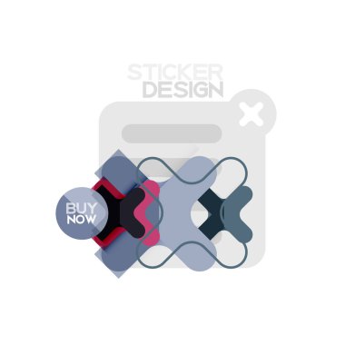 Düz tasarım çapraz şekil geometrik etiket simge, kağıt tarzı tasarım şimdi satın almak ile iş veya web sunum, app veya arayüzü düğmeleri için örnek metin