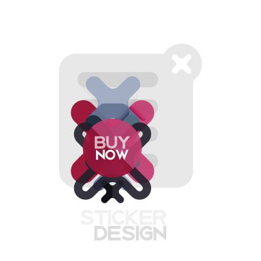 Düz tasarım çapraz şekil geometrik etiket simge, kağıt tarzı tasarım şimdi satın almak ile iş veya web sunum, app veya arayüzü düğmeleri için örnek metin