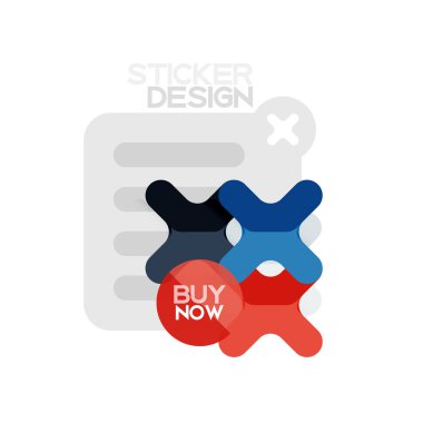 Düz tasarım çapraz şekil geometrik etiket simge, kağıt tarzı tasarım şimdi satın almak ile iş veya web sunum, app veya arayüzü düğmeleri için örnek metin