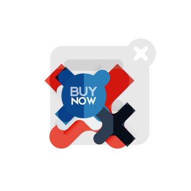 Düz tasarım çapraz şekil geometrik etiket simge, kağıt tarzı tasarım şimdi satın almak ile iş veya web sunum, app veya arayüzü düğmeleri için örnek metin