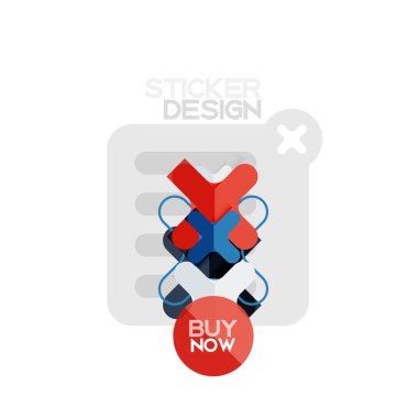 Düz tasarım çapraz şekil geometrik etiket simge, kağıt tarzı tasarım şimdi satın almak ile iş veya web sunum, app veya arayüzü düğmeleri için örnek metin