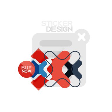Düz tasarım çapraz şekil geometrik etiket simge, kağıt tarzı tasarım şimdi satın almak ile iş veya web sunum, app veya arayüzü düğmeleri için örnek metin
