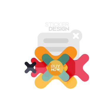 Düz tasarım çapraz şekil geometrik etiket simge, kağıt tarzı tasarım şimdi satın almak ile iş veya web sunum, app veya arayüzü düğmeleri için örnek metin