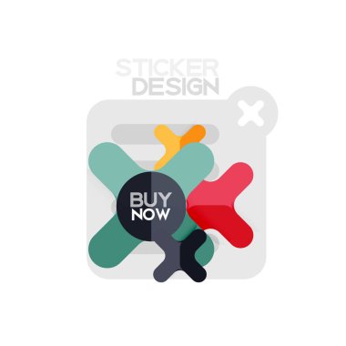 Düz tasarım çapraz şekil geometrik etiket simge, kağıt tarzı tasarım şimdi satın almak ile iş veya web sunum, app veya arayüzü düğmeleri için örnek metin