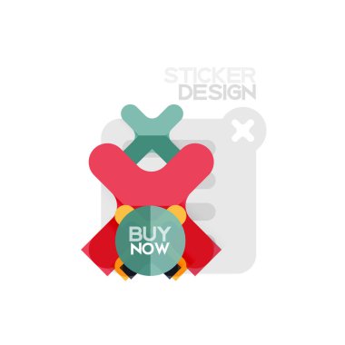Düz tasarım çapraz şekil geometrik etiket simge, kağıt tarzı tasarım şimdi satın almak ile iş veya web sunum, app veya arayüzü düğmeleri için örnek metin