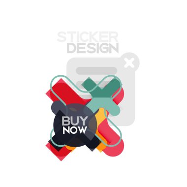 Düz tasarım çapraz şekil geometrik etiket simge, kağıt tarzı tasarım şimdi satın almak ile iş veya web sunum, app veya arayüzü düğmeleri için örnek metin