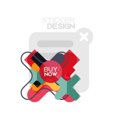 Düz tasarım çapraz şekil geometrik etiket simge, kağıt tarzı tasarım şimdi satın almak ile iş veya web sunum, app veya arayüzü düğmeleri için örnek metin
