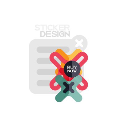 Düz tasarım çapraz şekil geometrik etiket simge, kağıt tarzı tasarım şimdi satın almak ile iş veya web sunum, app veya arayüzü düğmeleri için örnek metin