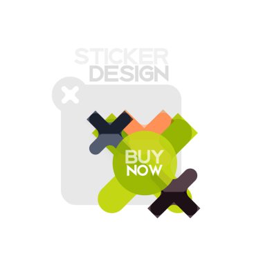 Düz tasarım çapraz şekil geometrik etiket simge, kağıt tarzı tasarım şimdi satın almak ile iş veya web sunum, app veya arayüzü düğmeleri için örnek metin
