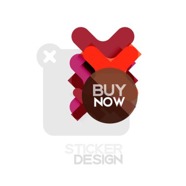 Düz tasarım çapraz şekil geometrik etiket simge, kağıt tarzı tasarım şimdi satın almak ile iş veya web sunum, app veya arayüzü düğmeleri için örnek metin