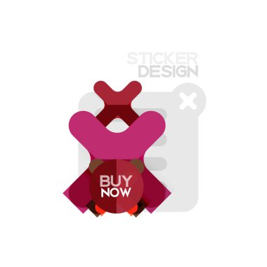Düz tasarım çapraz şekil geometrik etiket simge, kağıt tarzı tasarım şimdi satın almak ile iş veya web sunum, app veya arayüzü düğmeleri için örnek metin