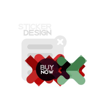 Düz tasarım çapraz şekil geometrik etiket simge, kağıt tarzı tasarım şimdi satın almak ile iş veya web sunum, app veya arayüzü düğmeleri için örnek metin