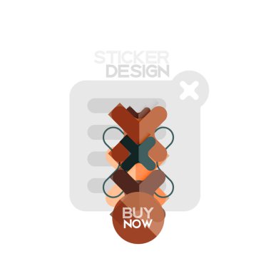 Düz tasarım çapraz şekil geometrik etiket simge, kağıt tarzı tasarım şimdi satın almak ile iş veya web sunum, app veya arayüzü düğmeleri için örnek metin