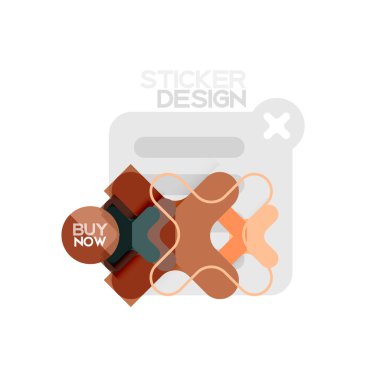 Düz tasarım çapraz şekil geometrik etiket simge, kağıt tarzı tasarım şimdi satın almak ile iş veya web sunum, app veya arayüzü düğmeleri için örnek metin