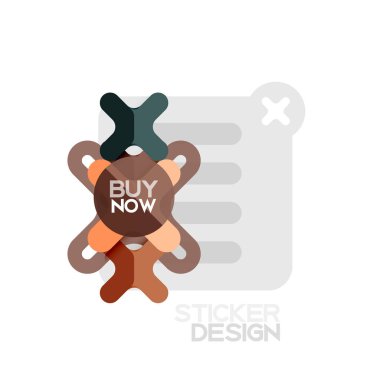 Düz tasarım çapraz şekil geometrik etiket simge, kağıt tarzı tasarım şimdi satın almak ile iş veya web sunum, app veya arayüzü düğmeleri için örnek metin