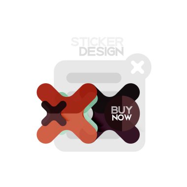 Düz tasarım çapraz şekil geometrik etiket simge, kağıt tarzı tasarım şimdi satın almak ile iş veya web sunum, app veya arayüzü düğmeleri için örnek metin