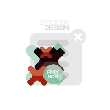 Düz tasarım çapraz şekil geometrik etiket simge, kağıt tarzı tasarım şimdi satın almak ile iş veya web sunum, app veya arayüzü düğmeleri için örnek metin
